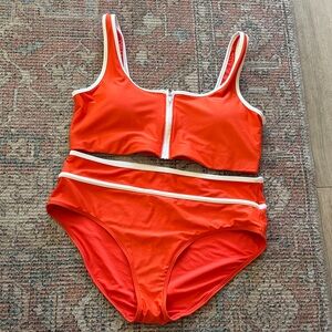 Orange Zip-Front Bikini Set